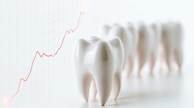 Row of white teeth aligned with a rising graph