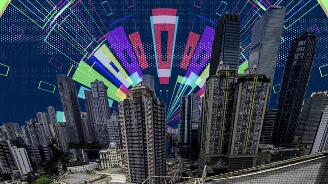 Chongqing cyberpunk city skyline with abstrat pattern