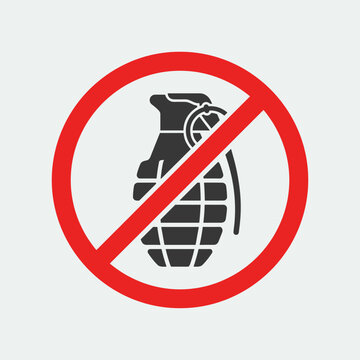 No Grenade Sign Icon Stop War Symbol Peace Concept Red Circle Prohibition