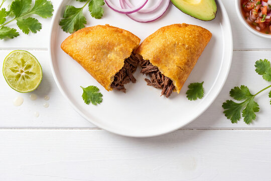 Venezuelan empanada de carne, traditional shredded beef empanada
