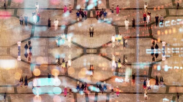 people walking in the pedestrian streets in chongqing with code and data