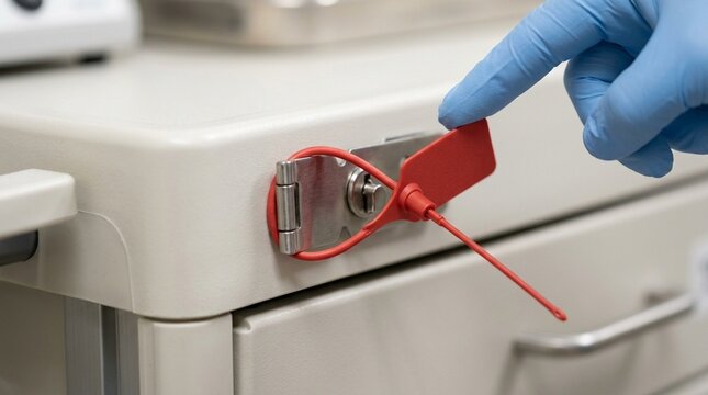 Equipment inspection revealing an intact tamper seal confirming the cart has not been opened