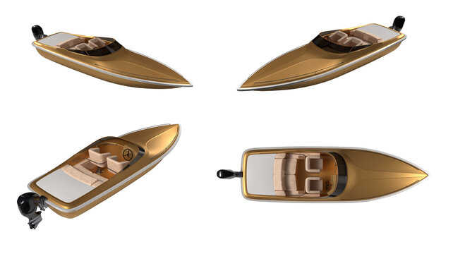 Four models of isolated speedboats for background design