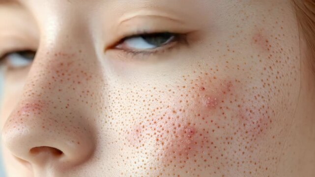 Woman with rosacea on skin