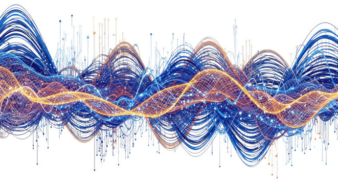 Colorful abstract data waves isolated on transparent background
