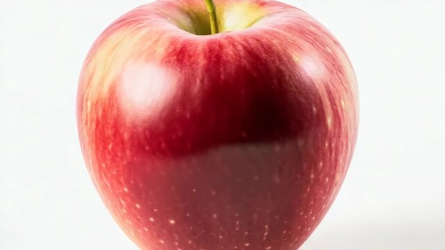 A high-resolution of a single, red apple with a close-up view showcasing its texture and color.
