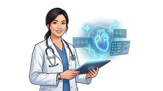 Female Doctor Holding Stethoscope and X-Ray Image in Modern Hospital, Professional Healthcare Woman Working in Medical Clinic with Advanced Healthcare Technology