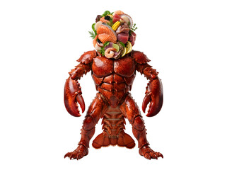 Fototapeta premium Surreal digital art of a lobster humanoid with a sushi head against a black background a creative food concept