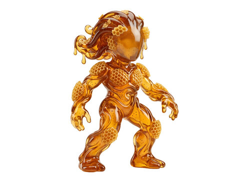 A fantastical humanoid figure constructed entirely of dripping golden honey and honeycomb a sweet and unique 3d rendering