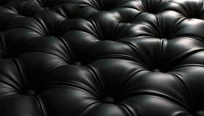 Naklejka premium Black tufted upholstery with deep shadows and bright highlights, luxurious texture