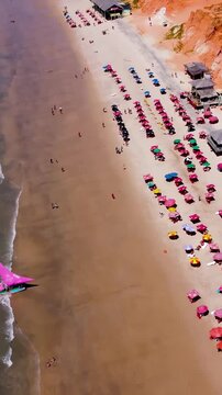 Scenic Beach In Canoa Quebrada Ceara Brazil. Stunning Tropical Coastline Beach Scene Viewed From Above. Tropical Skyline. Bay Water Landscape. Canoa Quebrada Ceara.