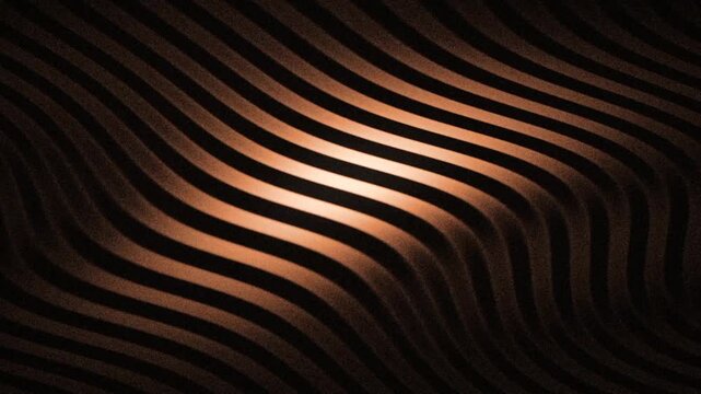 Grainy looping animation of wavy striped lines with warm highlights and deep shadows. Abstract texture ideal for motion graphics, intros, and overlays.