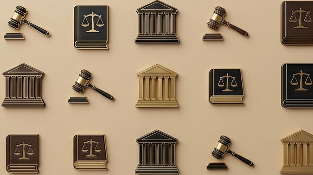 Legal system concept pattern with gavels and law books