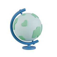 3D Minimalist World Globe on Stand Icon, Stylized Earth Sphere Model for Education and Travel Isolated © Katlyn Design