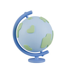 3D Minimalist World Globe on Stand Icon, Stylized Earth Sphere Model for Education and Travel Isolated © Katlyn Design