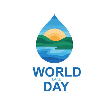 World Lake Day Concept Vector Illustration with Water Drop and Landscape Background
