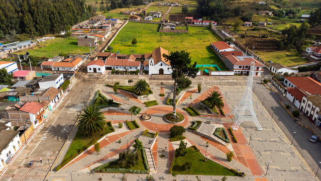Busbanz&aacute;, Boyaca - Colombia. March 2, 2026. Panoramic drone view of the municipality, located 90.8 kilometers from Tunja.