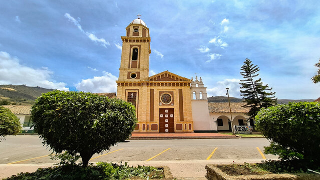Iza, Boyaca - Colombia. March 3, 2026. Catholic parish located in the town's main park.