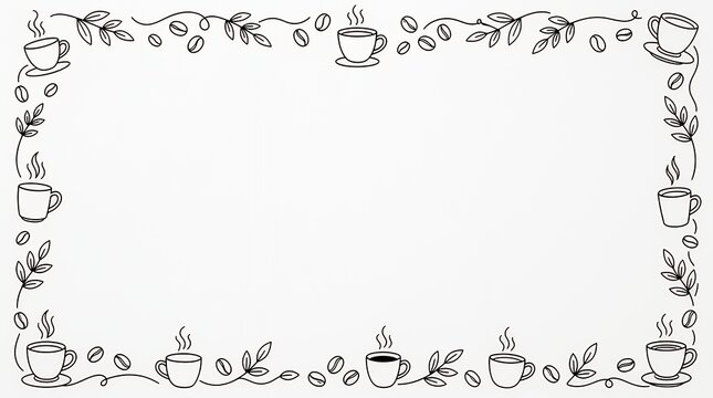 Coffee Cups Beans Line ArtFrame Border White Surface Copy Space Background coffee cup beans line art borderframe background white copy space menu cafe hand drawn illustration