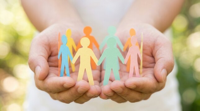 Leadership and employment concept showing diversity and inclusion through paper figures.
