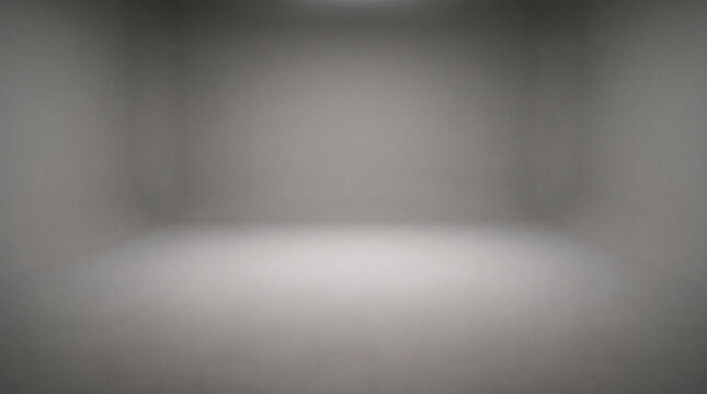 Empty photo studio cyclorama background illuminated with soft center spotlight overhead neutral gray backdrop for product display model showcase composition