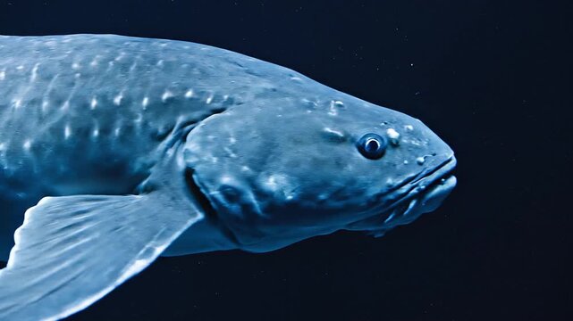 The coelacanth swims in the ocean