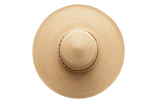 Round woven straw sun hat viewed from above