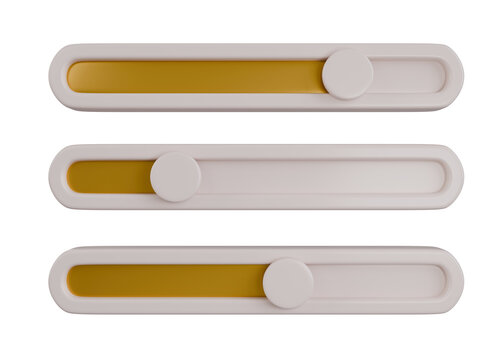Set of Three Gold 3D UI Slider Bars Controls Isolated Object