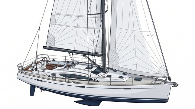 Luxury Yacht Sailing on the Open Sea with White Sails, Blue Ocean Water and Clear Summer Sky, Nautical Travel, Yachting Vacation and Sailing Adventure Concept