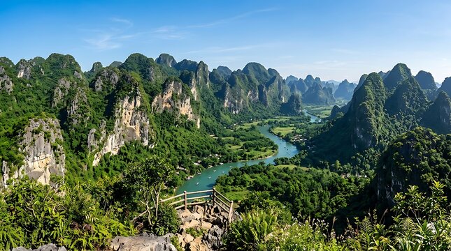 Panoramic view of the karst mountains and li river in guilin, china