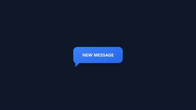 Blue Chat Bubble Notification with New Message Text Animated on Dark Background Social Media Icon