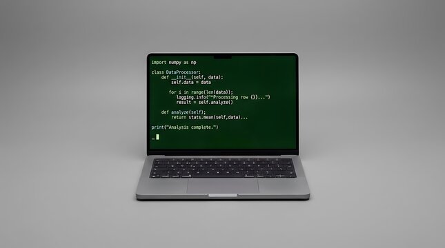 Laptop screen displaying python programming code for data processing