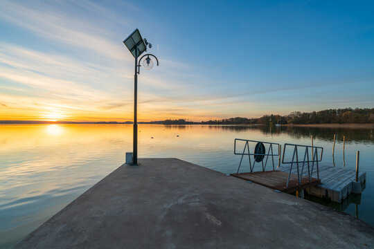 Sunset hour at Lubikowo lake in Poland. Europe 