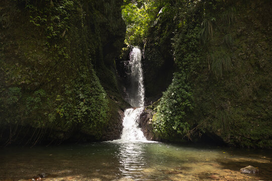 Hidden waterfall at Toro Flaco River in Bonao, Dominican Republic