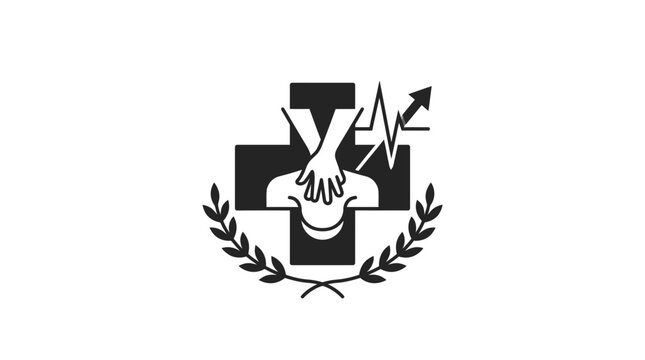 Medical cpr emergency assistance icon with laurel wreath