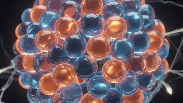 Microscopic view of atomic nucleus with orbiting electrons