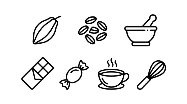 Chocolate cocoa and coffee preparation icon set.