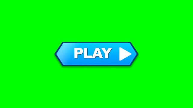 Animated Blue Play Button with White Arrow Icon for Game Interface on Green Screen Background