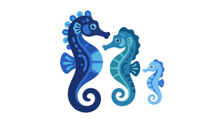 Cute cartoon seahorse family illustration on white background © Laris