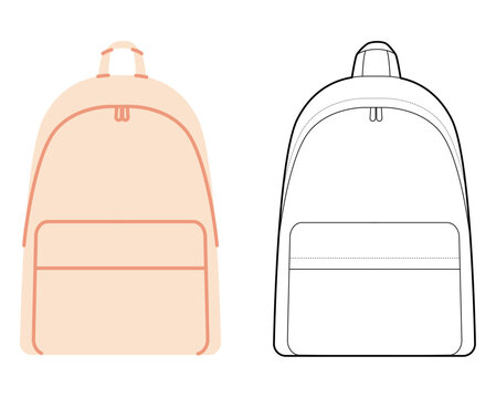 Explorer backpack silhouette bag. Fashion accessory technical illustration. Vector schoolbag front 3-4 view for Men, women, unisex style, flat handbag CAD mockup sketch outline isolated