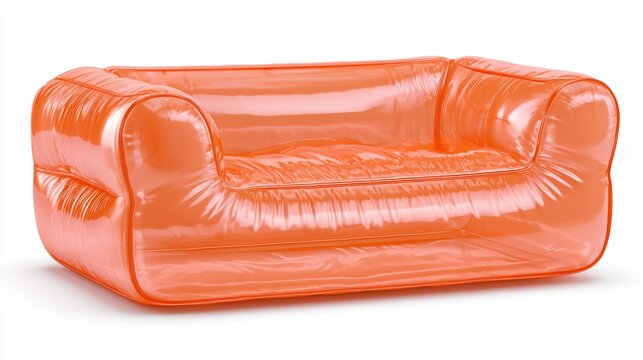 Modern Glossy Orange Inflatable Sofa Couch Isolated - Professional Furniture Photography