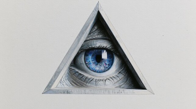 Mystical All-Seeing Eye in Pyramid Inside Triangle on White Background