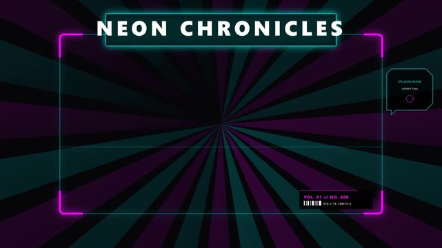 Futuristic neon grid background with glowing purple and green rays.