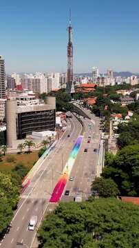 Sumare Avenue In Sumare Bridge Sao Paulo Brazil. Aerial View Of A Bustling Downtown Cityscape With Modern Buildings. Cities Of The World. Landmark Cityscape. Sumare Bridge Sao Paulo.