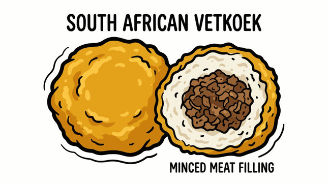 South African vetkoek with minced meat filling, recipe infographic vector illustration