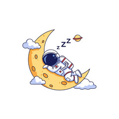 Fototapeta premium Cute Cartoon Astronaut Sleeping on Crescent Moon Vector Illustration