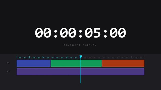 Modern Digital Video Editing Timeline Interface with Timecode Display and Moving Playhead UI