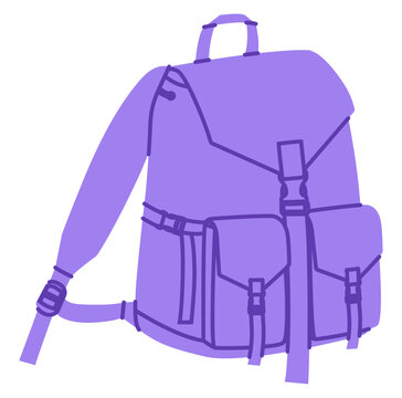 Clasp-fastening Front Flap backpack silhouette bag. Fashion accessory technical illustration. Vector schoolbag front 3-4 view for Men, women, unisex style, flat handbag CAD mockup sketch isolated