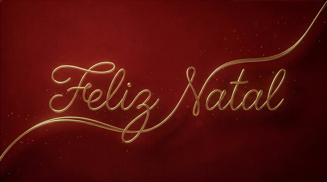 texto "Feliz Natal" feito de Fio dourado com fonte caligrafica e fundo vermelho