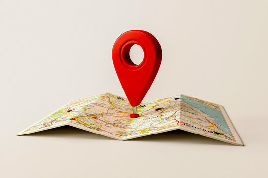 地図と赤い現在地ピンが配置された背景空間素材